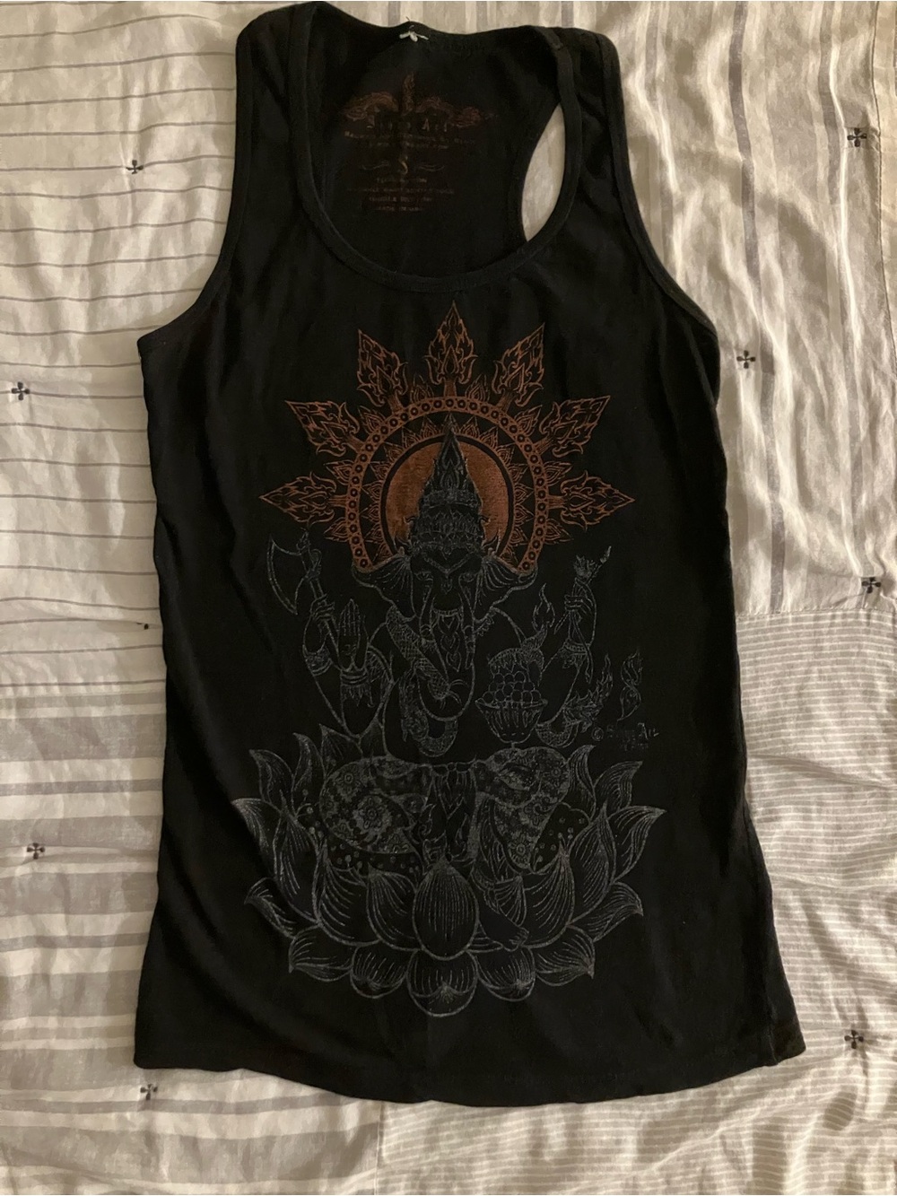Sinns Art Ganesha Lotus Zen Tank Top 100% Cotton Size S